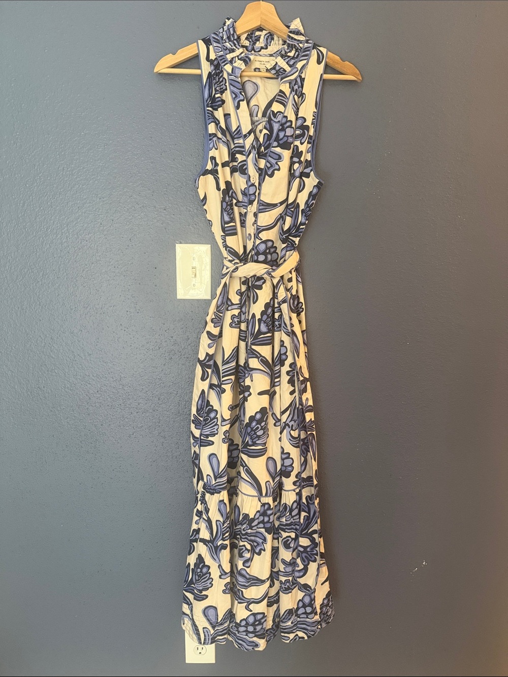 Elizabeth and James Cream Maxi Dress with Blue Floral Print - Picture 3 of 9